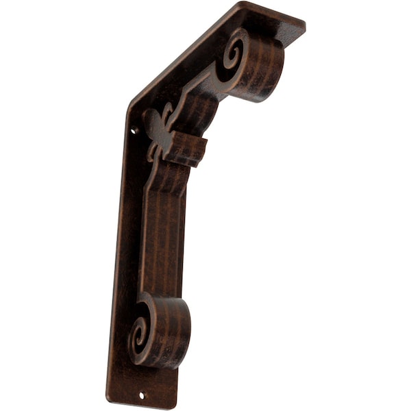 Ekena Millwork Fleur De Lis Wrought Iron Bracket, (Triple center brace), Antiqued Copper 2"W x 5 1/2"D x 8"H BKTM02X05X08TFLACO - main
